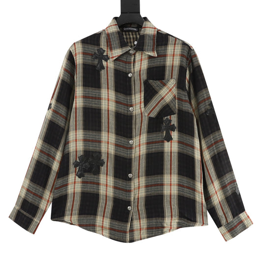 Chrome Hearts Leather-Label Plaid Long-Sleeve Shirt front view
