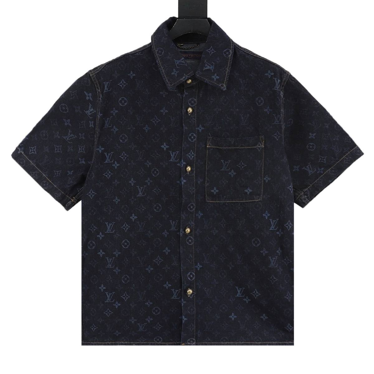 Louis Vuitton Monogram Denim Short-Sleeve Shirt - Dark Blue front view