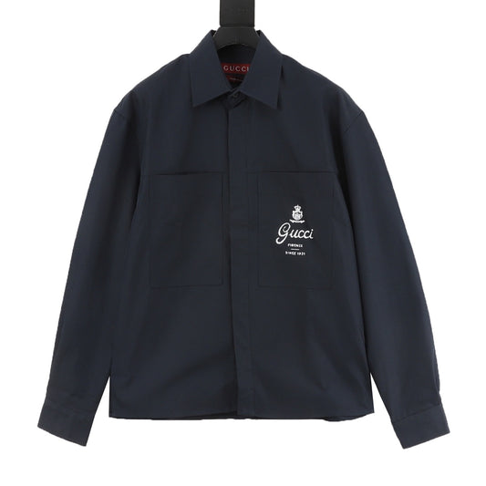 Gucci Printed Chest-Pocket Long-Sleeve Shirt front view