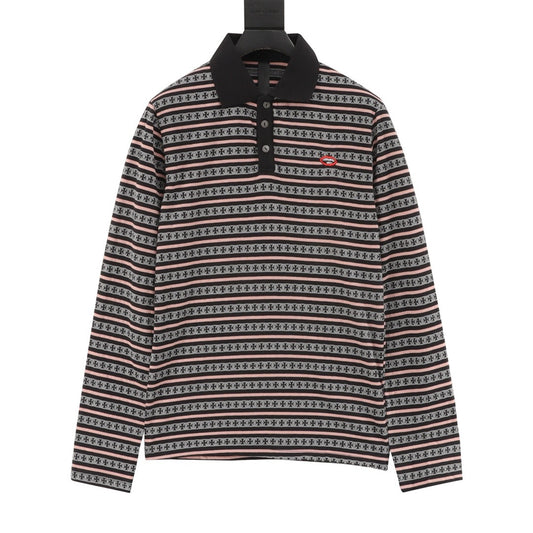 Chrome Hearts Striped Collar Long-Sleeve Polo Shirt front view