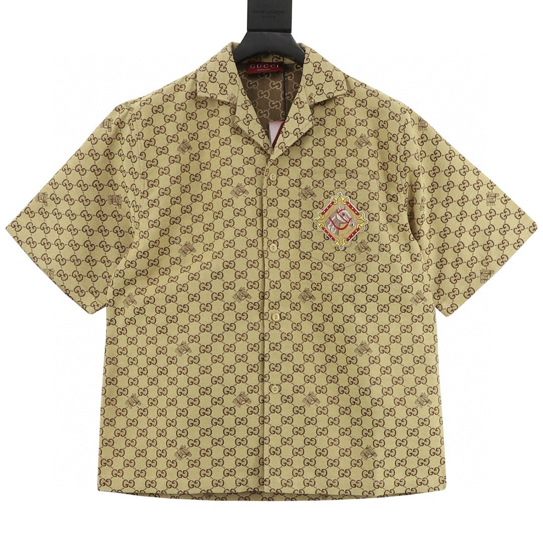 Gucci Double G Monogram Horse Crest Cuban-Collar Shirt front view