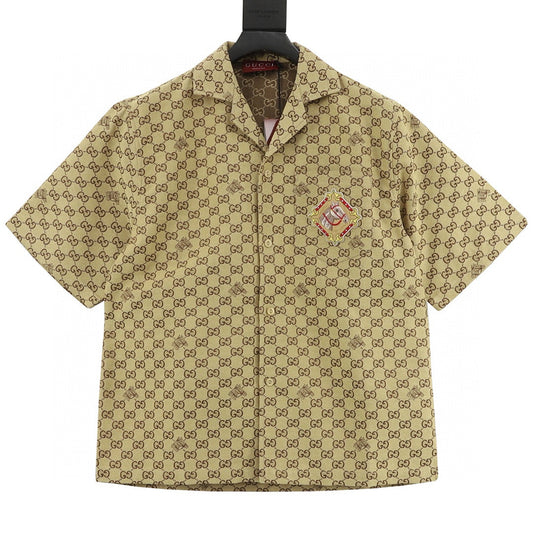 Gucci Double G Monogram Horse Crest Cuban-Collar Shirt front view