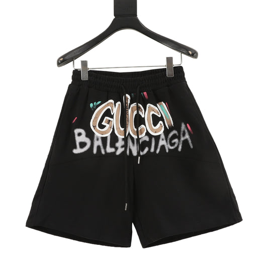 Gucci x Balenciaga Hand-Drawn Logo Shorts front view