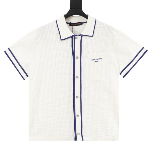 Louis Vuitton Waffle-Knit Embroidered Short-Sleeve Shirt - White front view