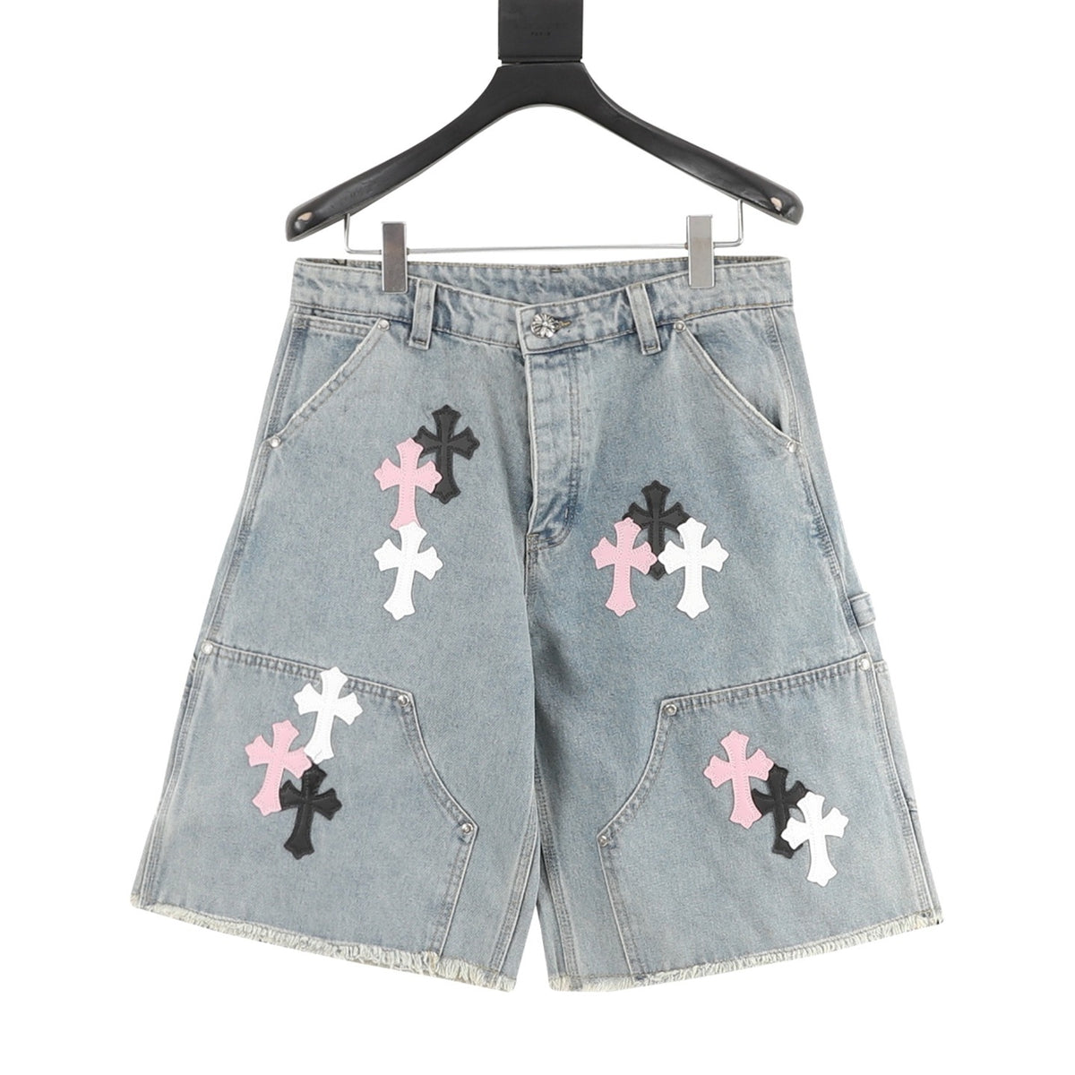 Chrome Hearts Leather-Label Cross Denim Shorts front view