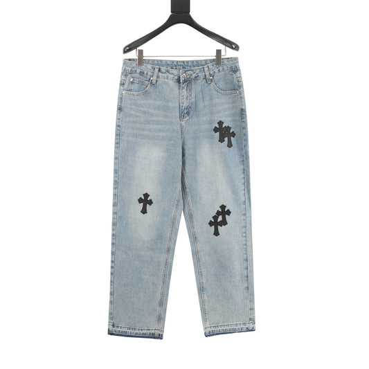 Chrome Hearts Cross Patch Embroidered Washed Jeans front view