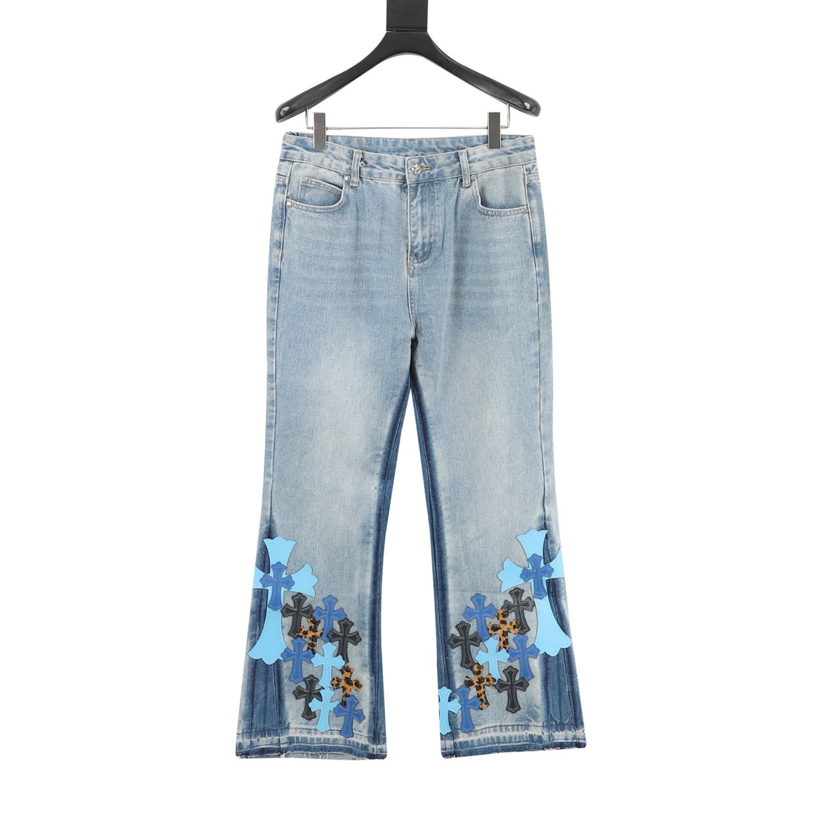 Chrome Hearts Cross Patch Embroidered Washed Jeans front view