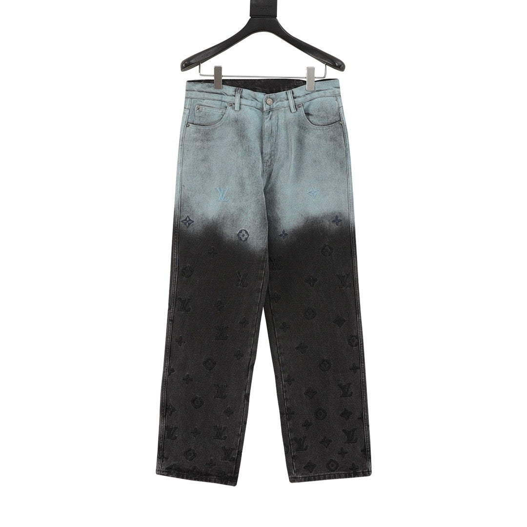 Louis Vuitton Gradient Embroidered Denim Pants front view