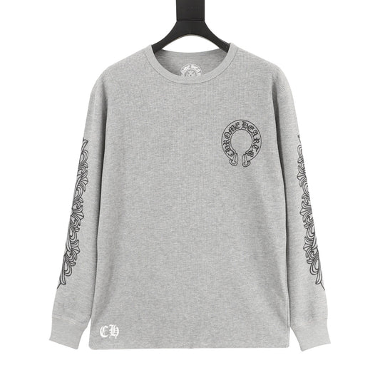 Chrome Hearts Waffle-Knit Cross and Scroll Print Long-Sleeve Top front view