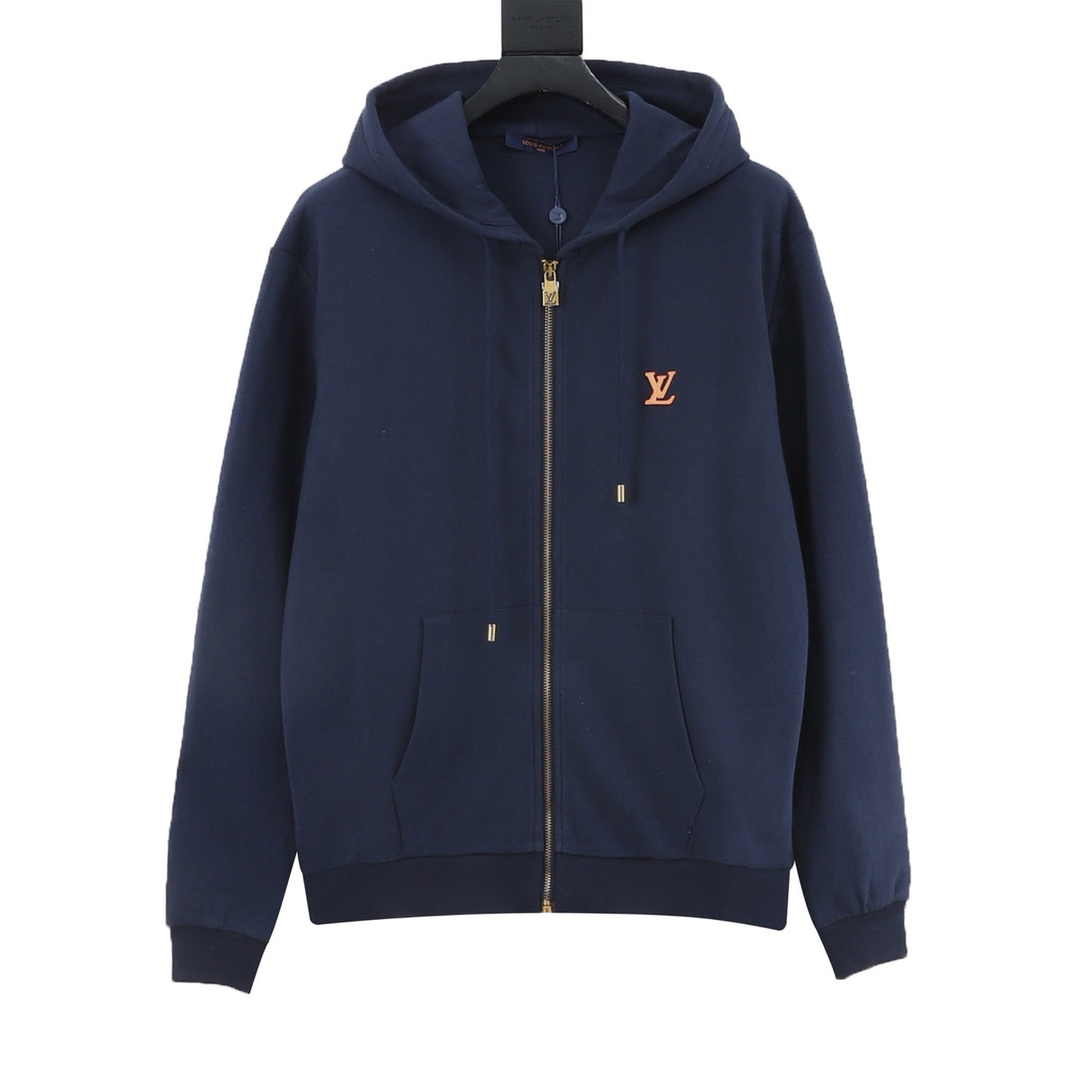 Louis Vuitton Leather-Logo Zip Hoodie - Black front view