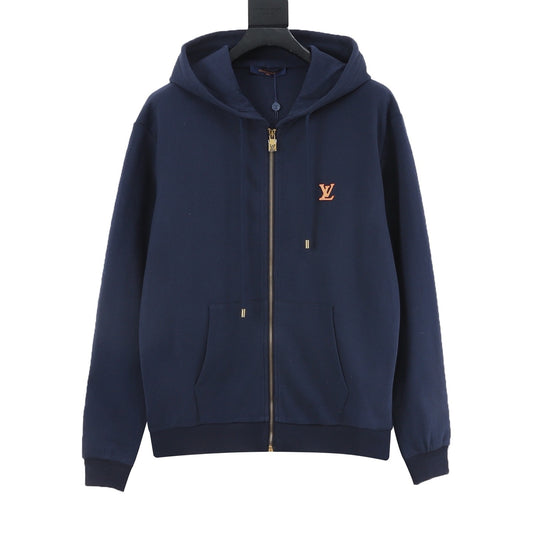 Louis Vuitton Leather-Logo Zip Hoodie - Black front view