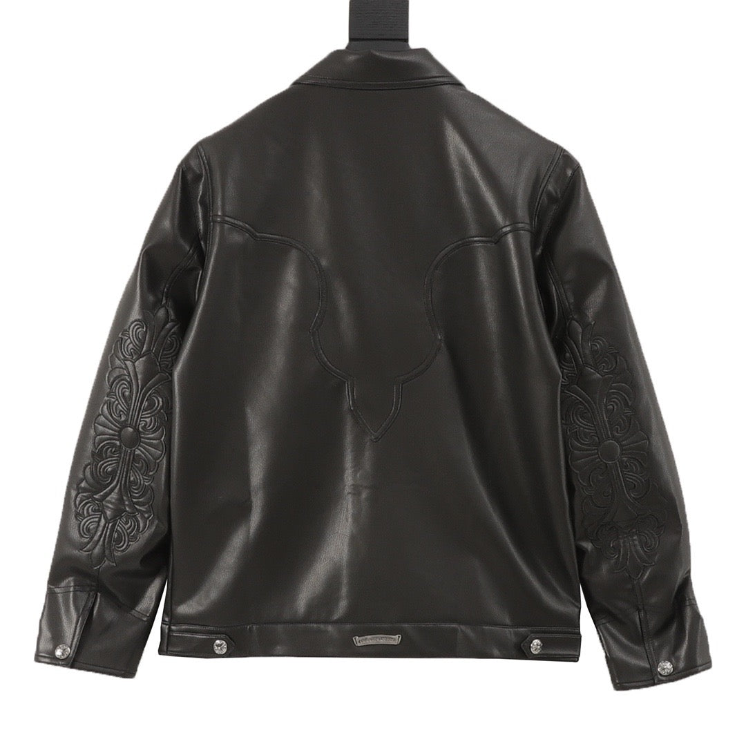 Chrome Hearts Sleeve Embroidered Leather Jacket product detail 2