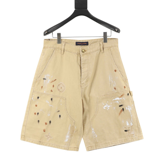 Louis Vuitton Monogram Graffiti Distressed Denim Shorts - Blue front view