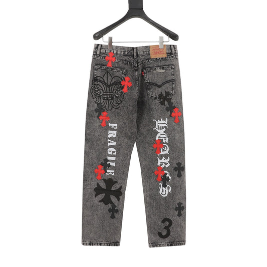 Chrome Hearts Cross Patch Embroidered Washed Jeans product detail 2