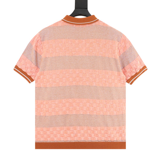 Louis Vuitton Leather-Label Striped Damier Knit Polo Shirt product detail 2
