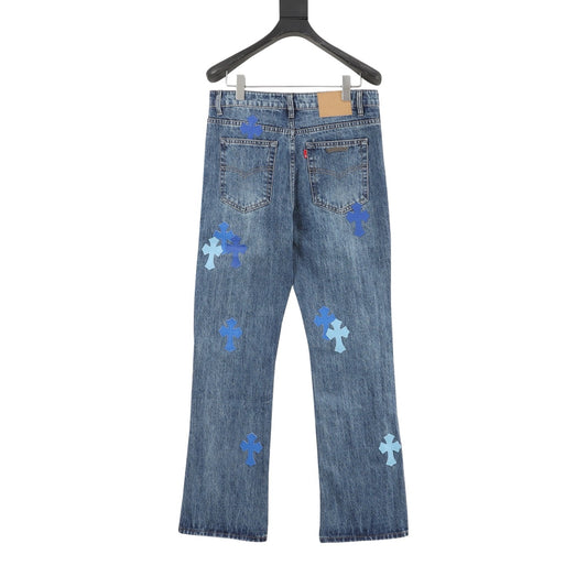 Chrome Hearts Leather Patch Straight-Leg Jeans product detail 2