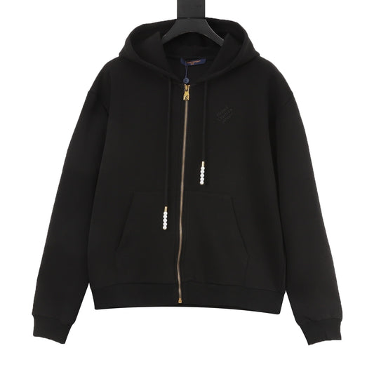 Louis Vuitton Beaded Pendant Embroidered Hoodie - Grey front view