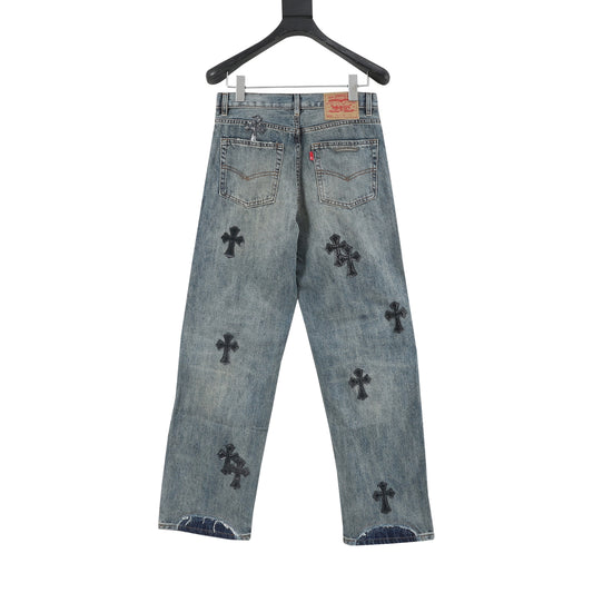 Chrome Hearts Cross Leather-Label Distressed Jeans product detail 2