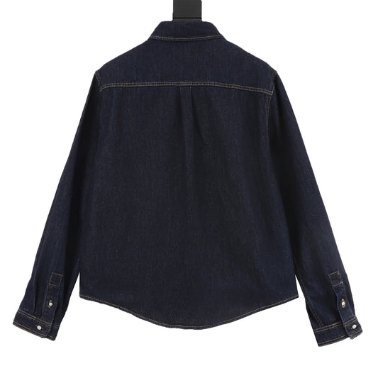 Louis Vuitton Leather-Patch Denim Long-Sleeve Shirt - Dark Blue product detail 2