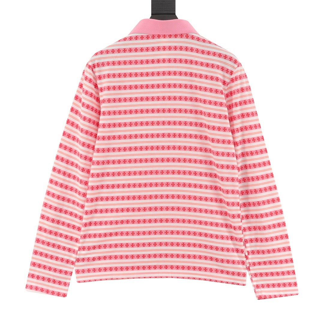 Chrome Hearts Striped Collar Long-Sleeve Polo Shirt product detail 2