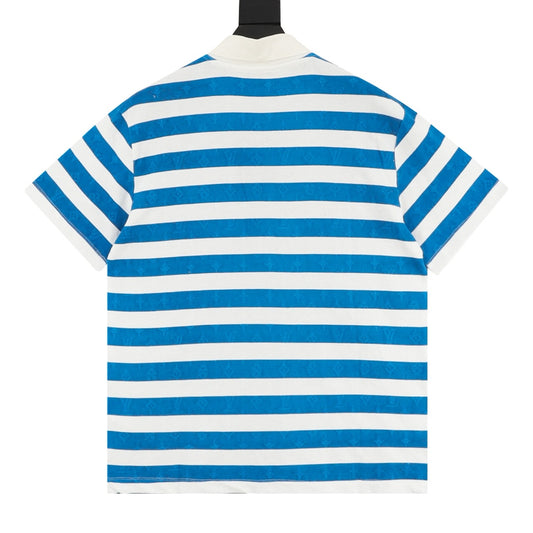 Louis Vuitton Blue-Stripe Short-Sleeve Polo - White product detail 2