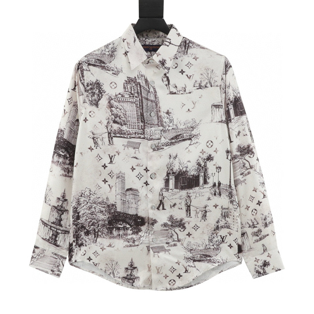 Louis Vuitton City Silk Long-Sleeve Shirt - Blue front view