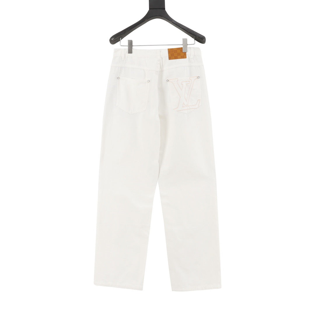 Louis Vuitton Embroidered-Pocket Denim Trousers - White product detail 2