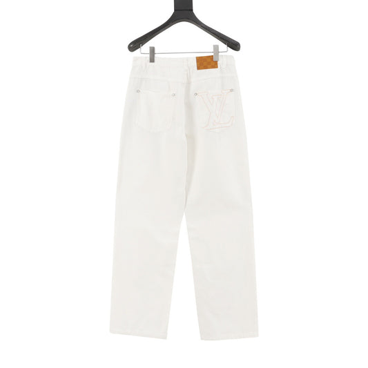 Louis Vuitton Embroidered-Pocket Denim Trousers - White product detail 2