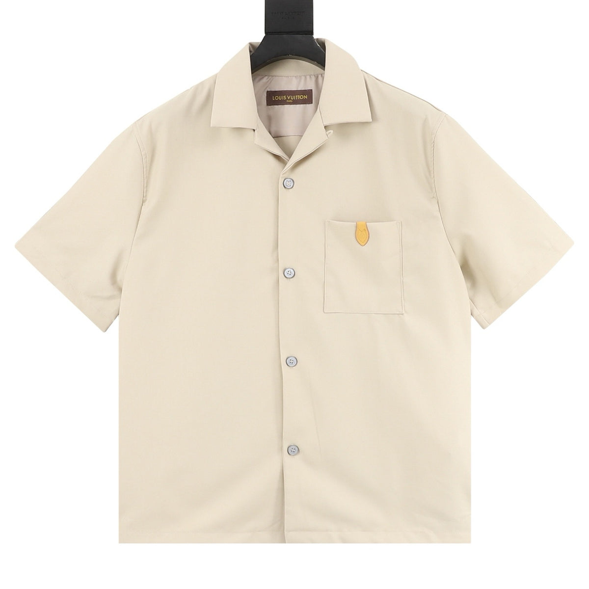 Louis Vuitton Leather-Pocket Silk-Blend Short-Sleeve Shirt - Black front view