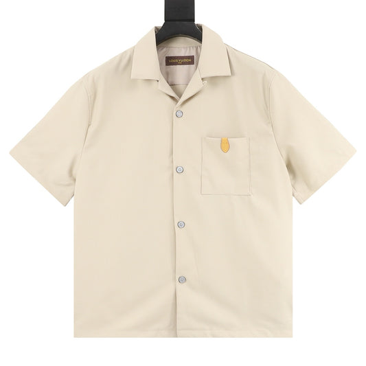 Louis Vuitton Leather-Pocket Silk-Blend Short-Sleeve Shirt - Black front view