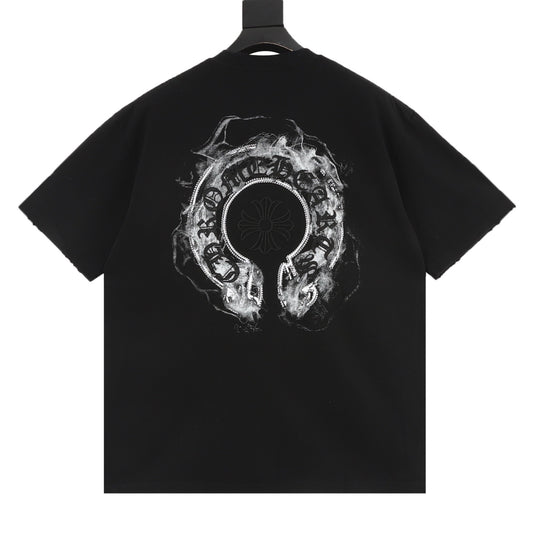 Chrome Hearts Horseshoe Embroidered Splatter-Wash Distressed T-Shirt product detail 2
