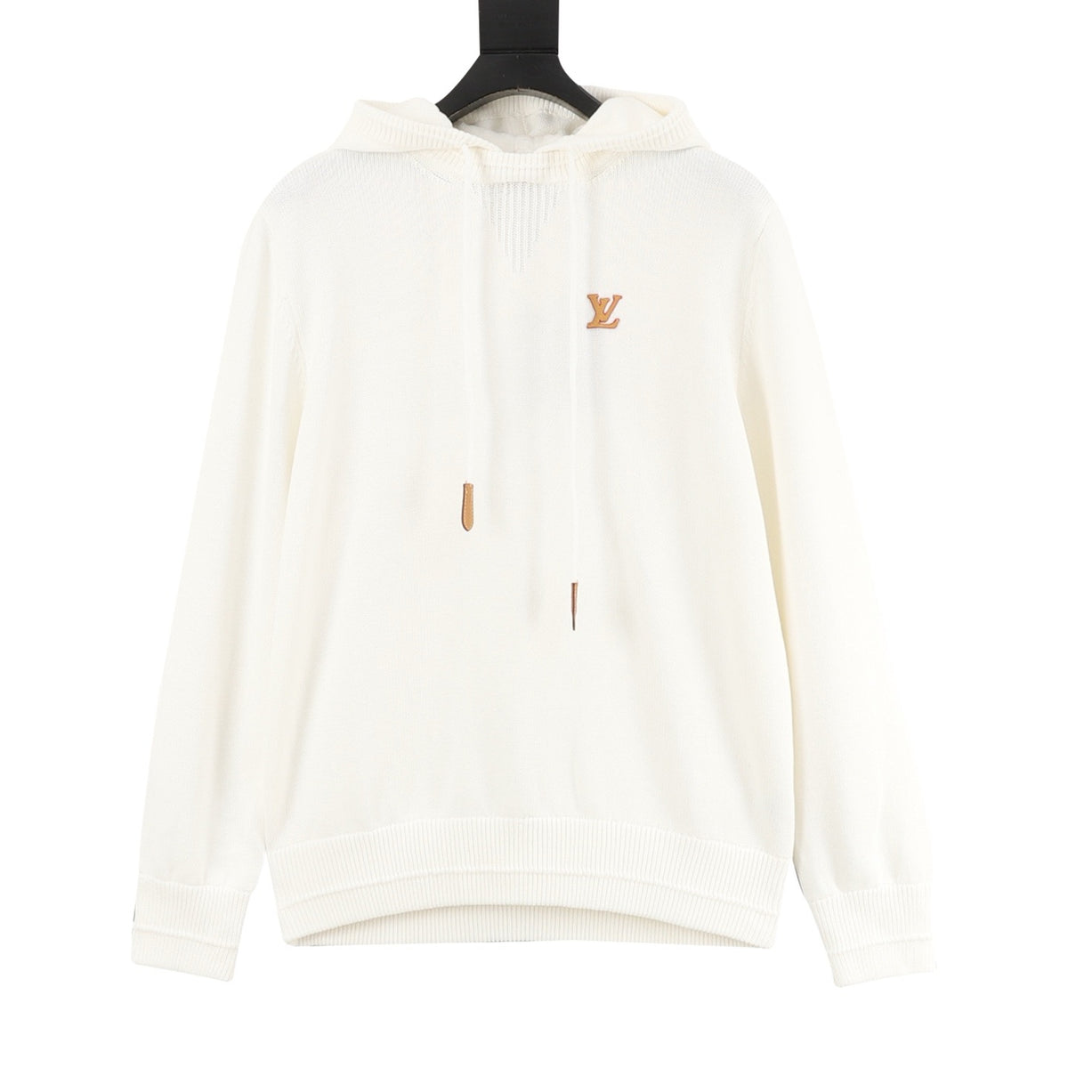 Louis Vuitton Leather-Patch Knit Hoodie - Black front view