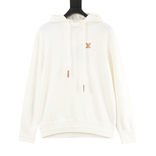 Louis Vuitton Leather-Patch Knit Hoodie - Black front view