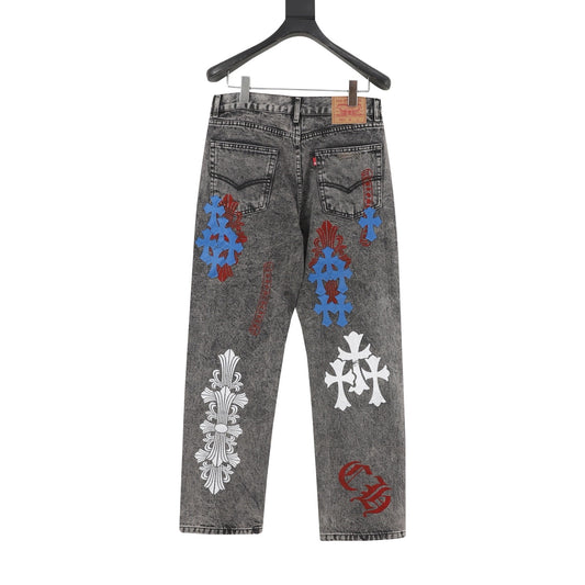 Chrome Hearts Cross Patch Embroidered Washed Jeans product detail 2