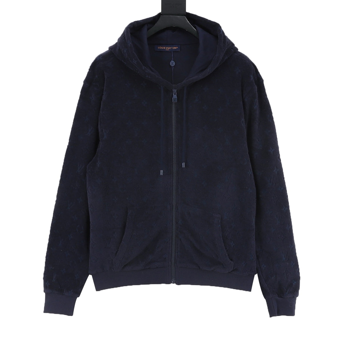 Louis Vuitton Flocked All-Over Zip Hoodie - Black front view