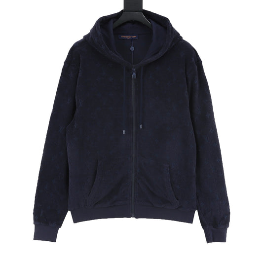 Louis Vuitton Flocked All-Over Zip Hoodie - Black front view