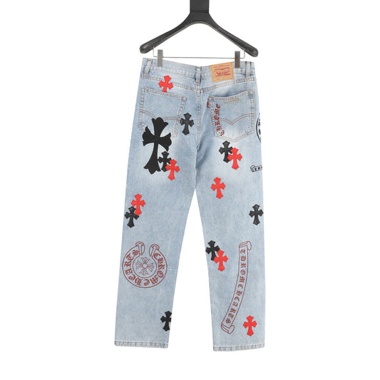Chrome Hearts Cross Patch Embroidered Washed Jeans product detail 2