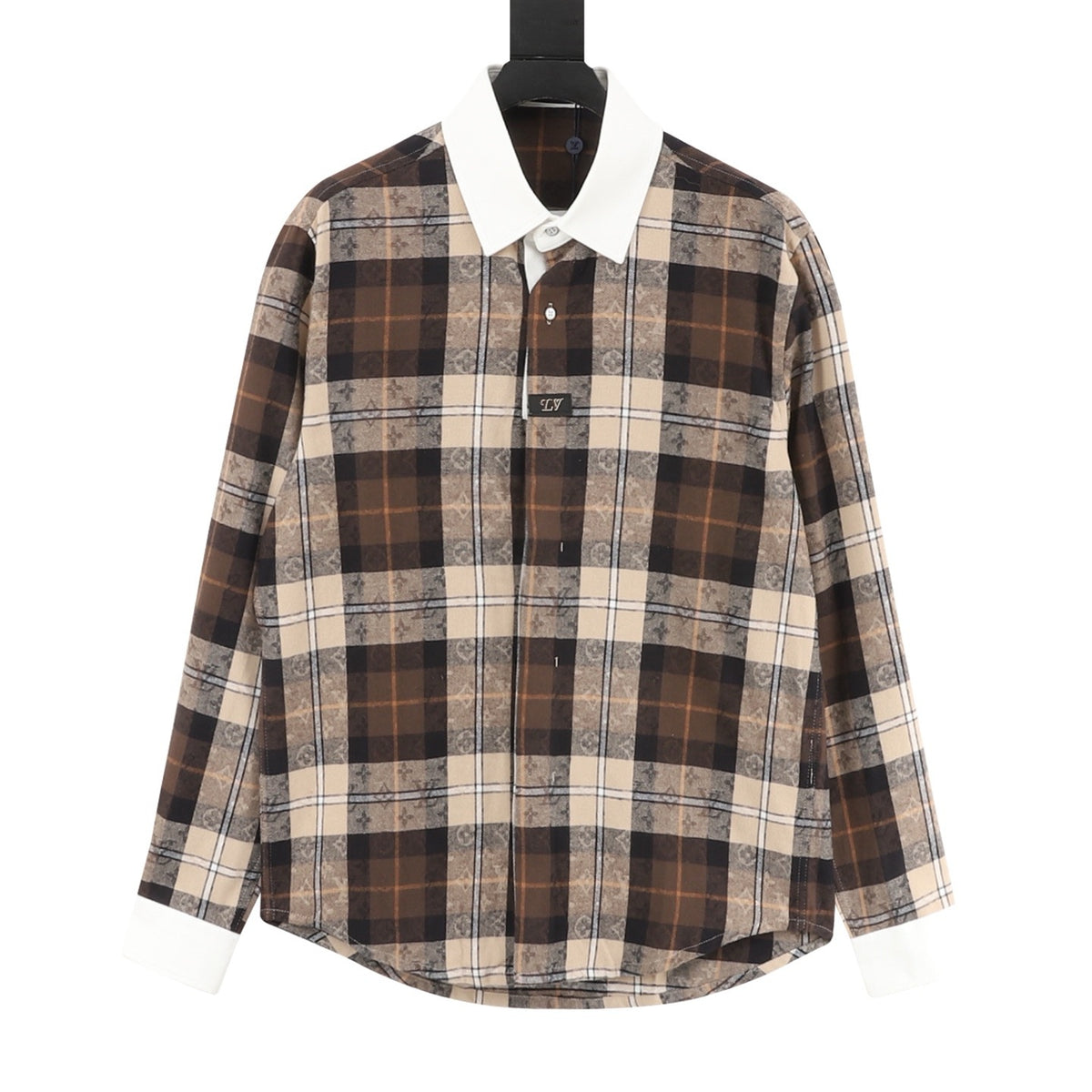 Louis Vuitton Contrast-Collar Flannel Long-Sleeve Shirt - Navy back view