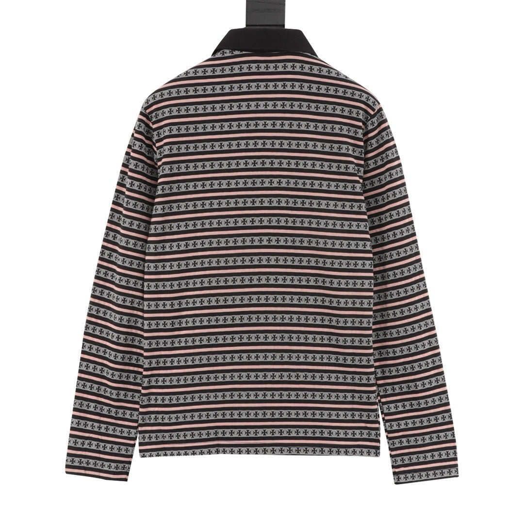 Chrome Hearts Striped Collar Long-Sleeve Polo Shirt product detail 2