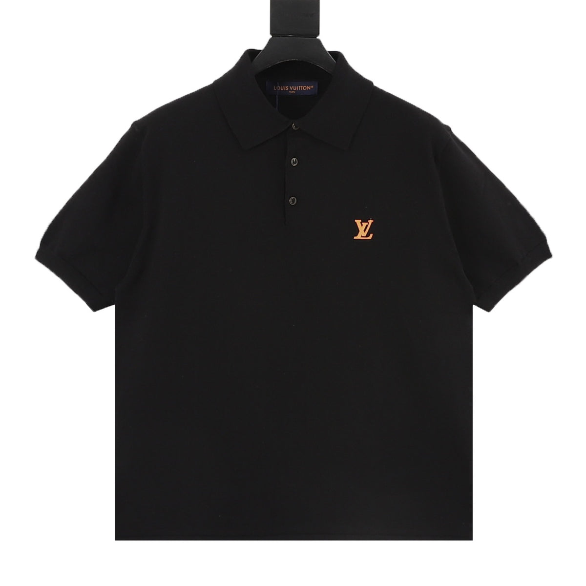 Louis Vuitton Leather-Detail Knit Button Polo - Black front view