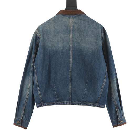 Louis Vuitton Leather-Trim Denim Jacket - Blue product detail 2
