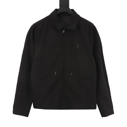 Louis Vuitton Metal-Logo Leather-Sleeve Utility Jacket - Black front view