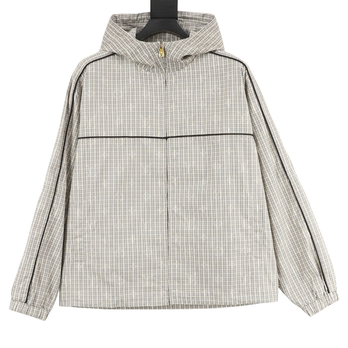 Louis Vuitton Monogram Check Hooded Windbreaker Jacket - Black front view