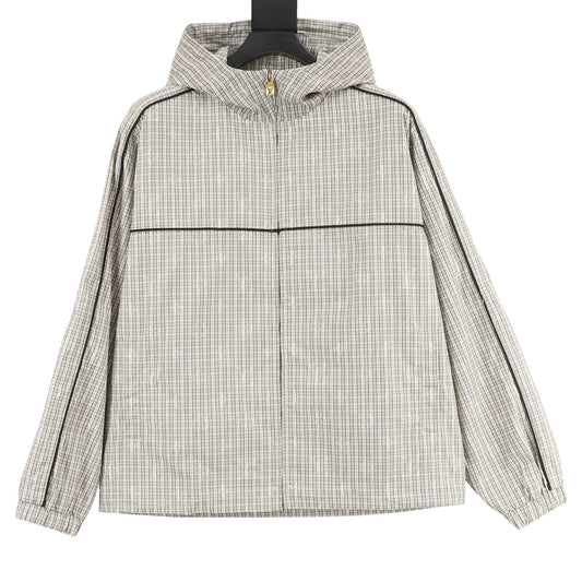 Louis Vuitton Monogram Check Hooded Windbreaker Jacket - Black front view