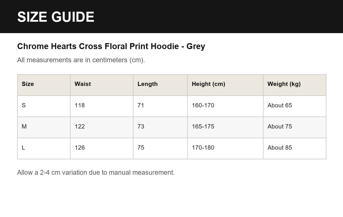 Chrome Hearts Cross Floral Print Hoodie - Grey English size guide