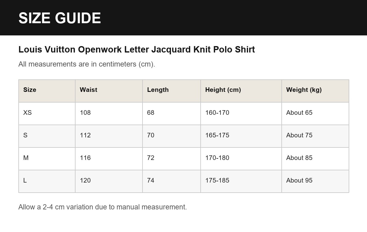 Louis Vuitton Openwork Letter Jacquard Knit Polo Shirt English size guide
