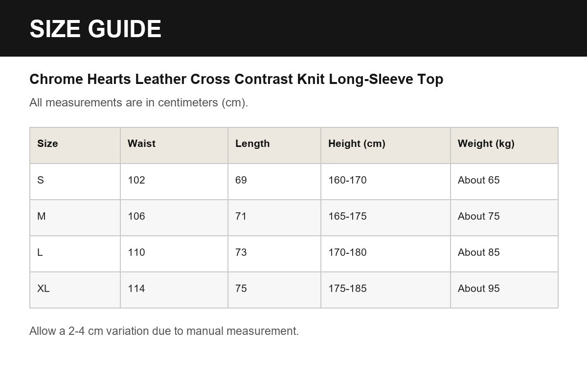 Chrome Hearts Leather Cross Contrast Knit Long-Sleeve Top English size guide
