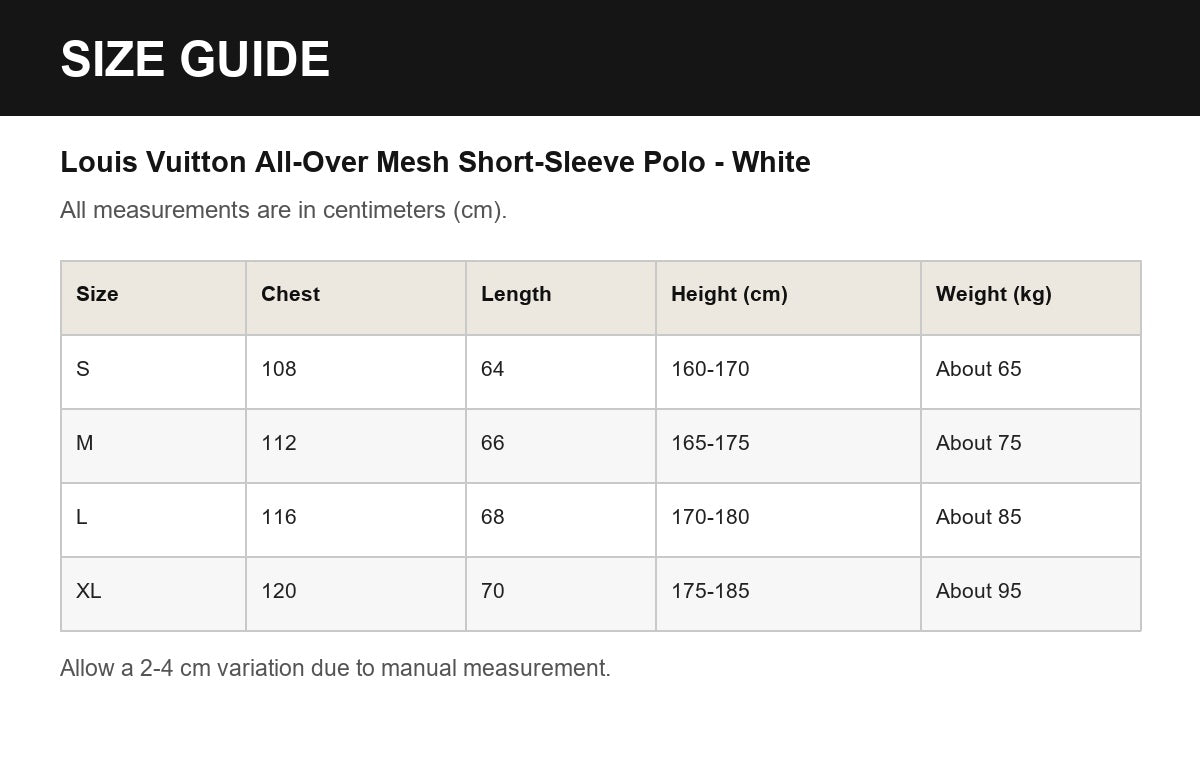Louis Vuitton All-Over Mesh Short-Sleeve Polo - White English size guide