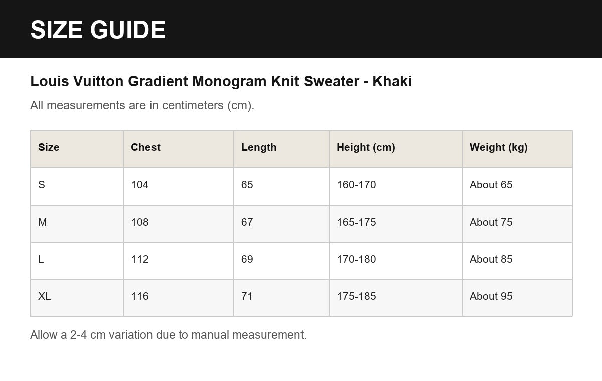 Louis Vuitton Gradient Monogram Knit Sweater - Khaki English size guide