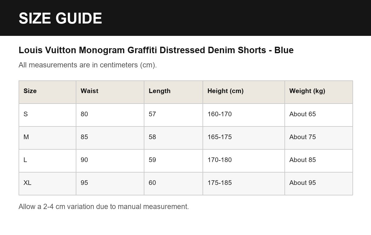 Louis Vuitton Monogram Graffiti Distressed Denim Shorts - Blue English size guide